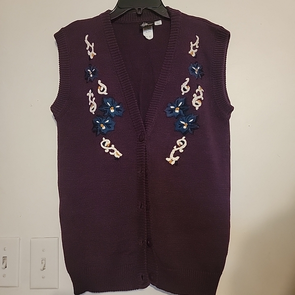 Vintage Grannycore Floral Embroidered Knit Sweater Vest Sm - Picture 4 of 5